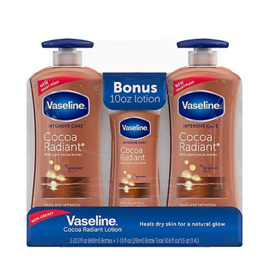 Vaseline Intensive Care Cocoa Radiant Body Lotion, 20.3 fl. oz (Pack of 2 with bonus bottle)