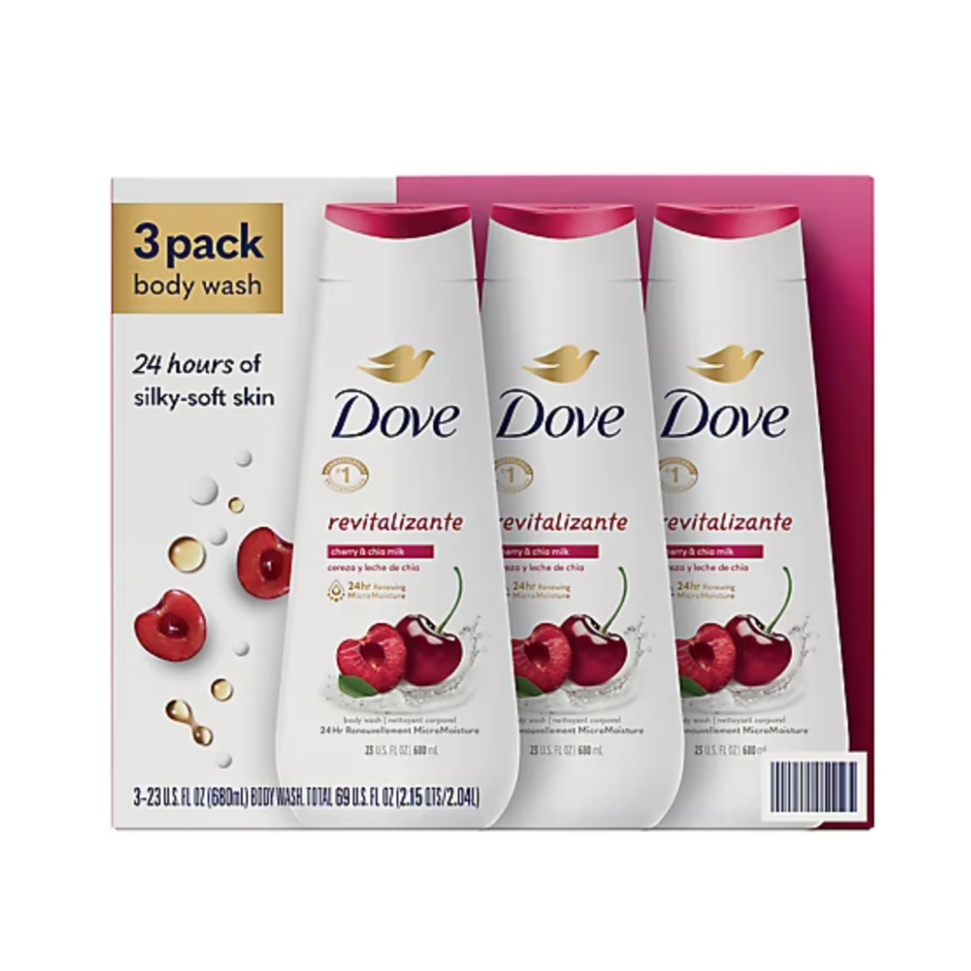 Dove Body Wash Revitalizante Cherry & Chia Milk, 23 oz (Pack of 3)