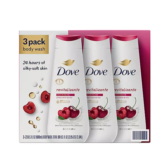 Dove Body Wash Revitalizante Cherry & Chia Milk, 23 oz (Pack of 3)